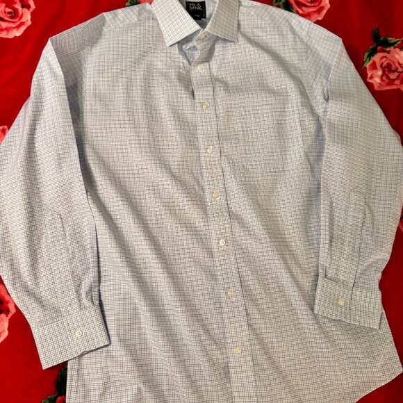 Jos. A. Bank Traveler Men’s Dress Shirt Tailored Fit 16-33 Blue Check Spread - Picture 4 of 16